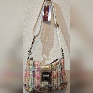 WOMEN'S G.U. SMALL COACH POPPY MADRAS MULTI COLOR CROSSBODY